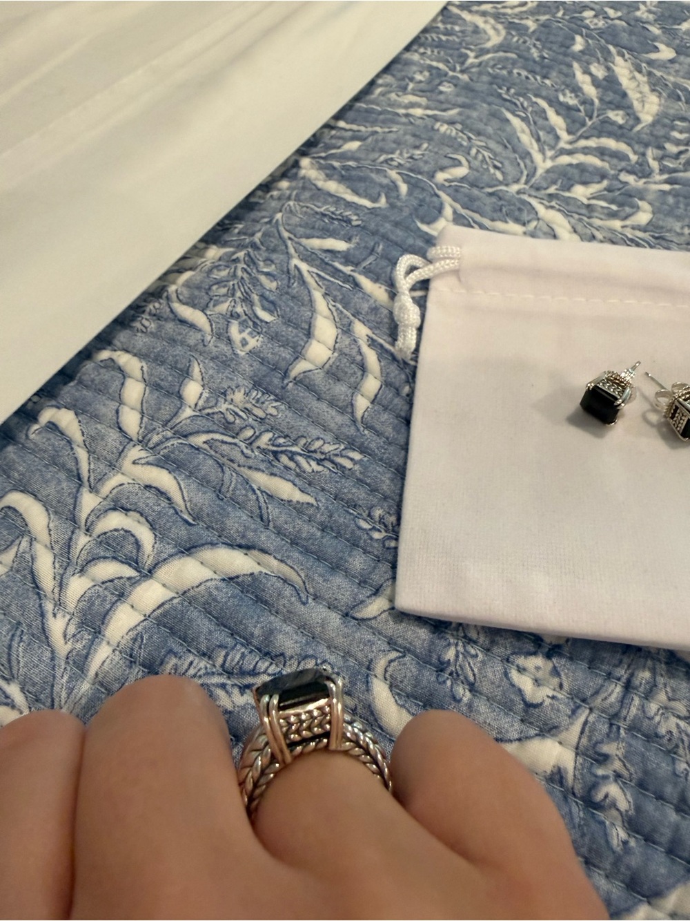 JAI Sterling Silver Asscher Cut Gemstone Ring and Earring Set - Picture 6 of 9